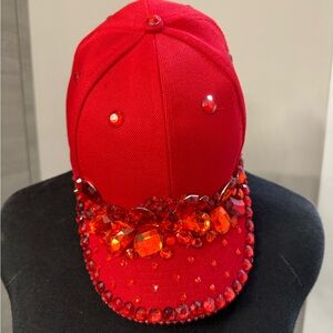 RED BASEBALL cap with red rhinestones